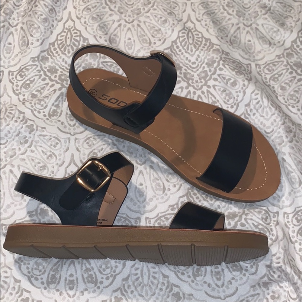 Black Sandals with Gold Buckle